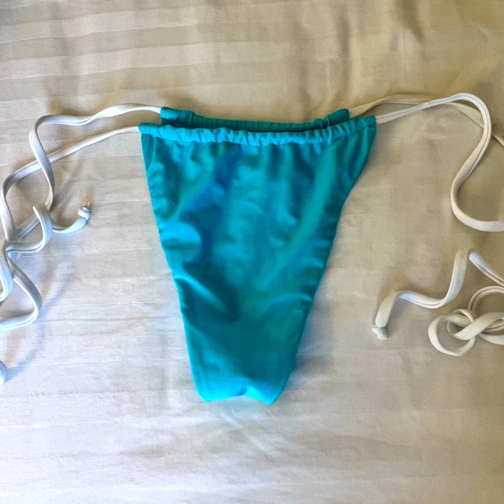 Frankie’s Bikinis Tia bottom. Aquamarine shine